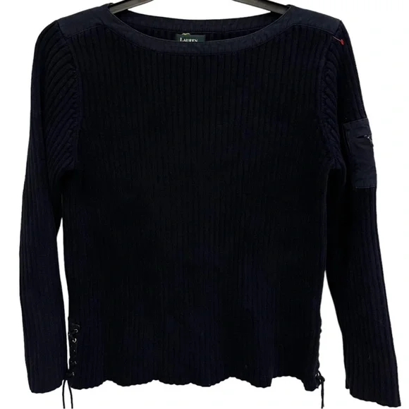 Polo Ralph Lauren Vintage Navy Nautical Sweater Anchor Pocket Boat Neck Sweater - Picture 3 of 5